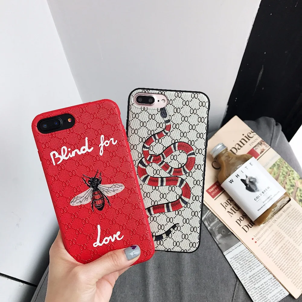 Luxury 3D Snake Bees designer Cover Phone Case soft silicone original for iPhone X 8 8plus 6 6s plus 7 7Plus couple gift cover | Мобильные
