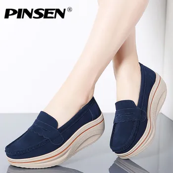 

PINSEN Women Flat Platform Shoes Woman Autumn Casual Flats Shoes Women New Slip On Solid Women's Moccasins Creepers Ladies Shoes