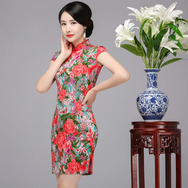 Новое поступление Для женщин тонкий хлопок Qipao Китайский Классические платья воротник-стойка Vestidos Элегантный объемный цветок Cheongsam S-5XL