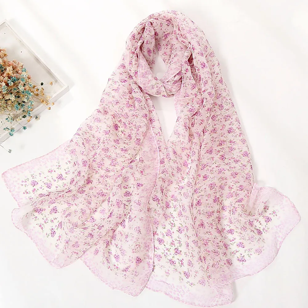 Шарф для Для женщин 2018 Горячее предложение шарфы модные женские туфли маленький цветочный печать длинные мягкие Обёрточная бумага дамы