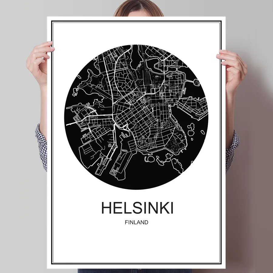 World City карта Helsinki современный плакат холст покрытием Бумага абстрактным принтом