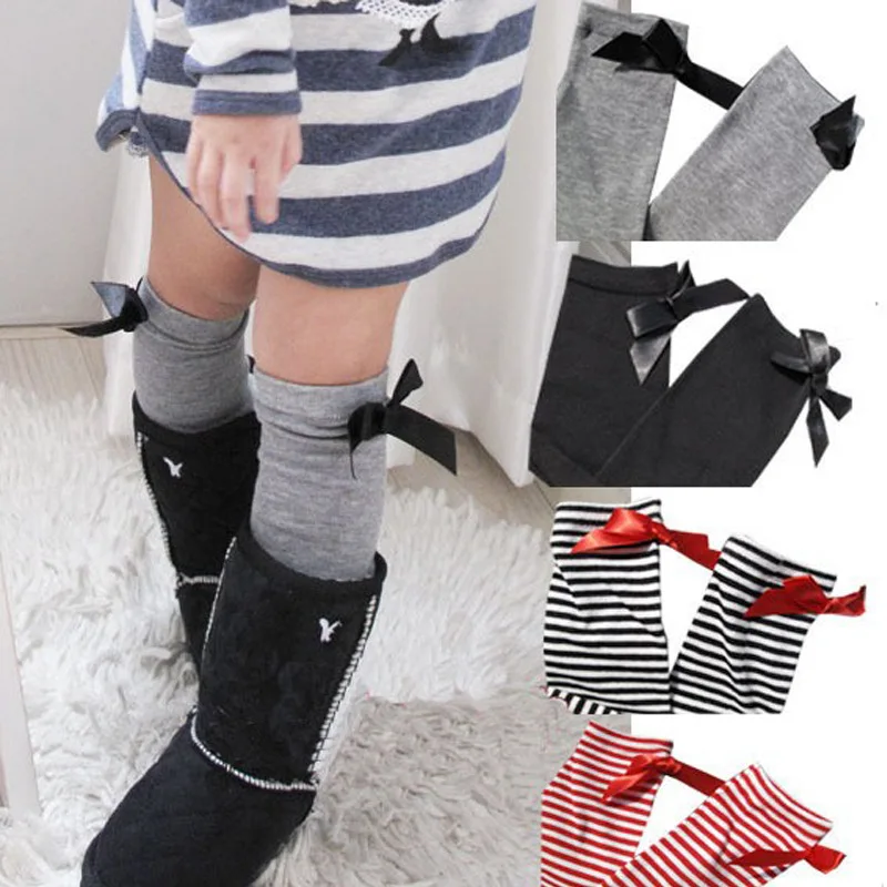 

free size 2~8 year cute toddler kids Children Baby Leg Warmers striped cotton socks bowknot knee high baby socks Princess socks