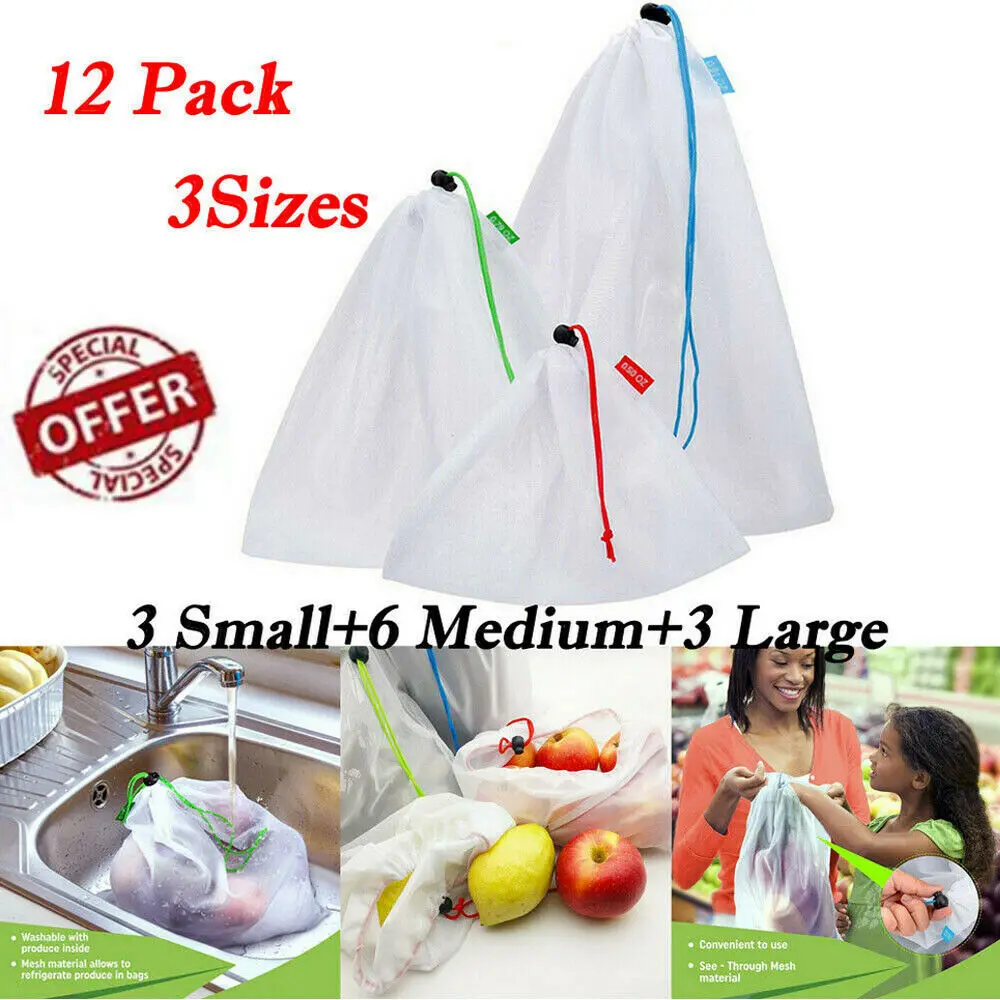 12pcs Reusable Mesh Produce Bags Washable Eco Friendly Bags Shopping Bags for Grocery Shopping Storage Fruit Vegetable Toys