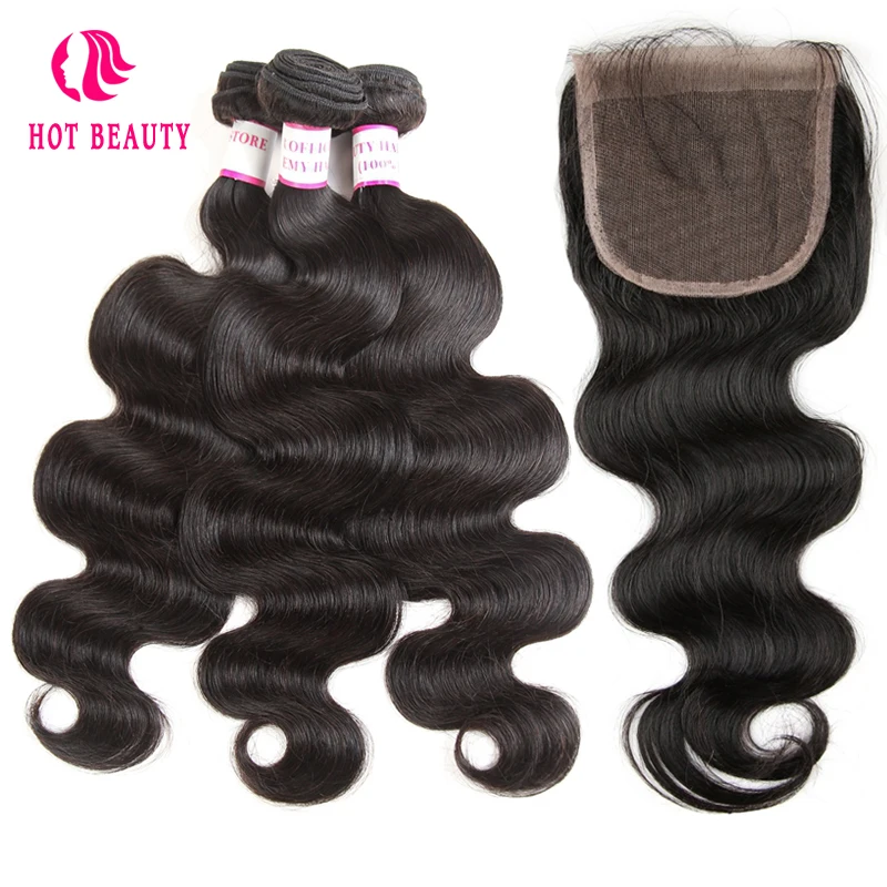 

Hot Beauty Hair Body Wave Bundles With Lace Closure Human Hair 3 Bundles With Closure Peruvian Swiss Lace Remy Hair Extension