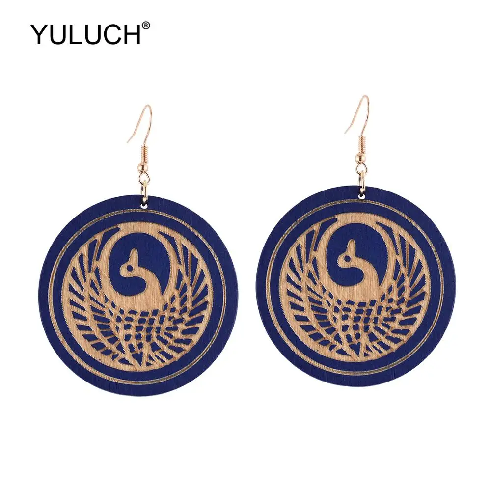 

YULUCH Vintage Drop Earrings For Women Ethnic African Indian Jewelry Round Wooden Sculpture Birds Pendant Earrings Wedding Party