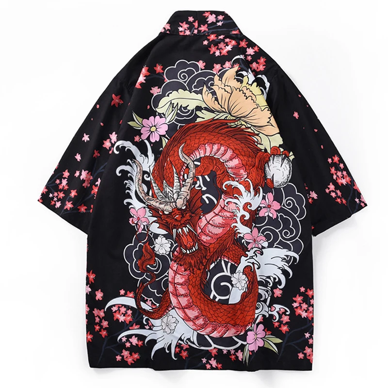 Camisa masculina Дракон Printin японский стиль кимоно Haori для мужчин и женщин Китайский