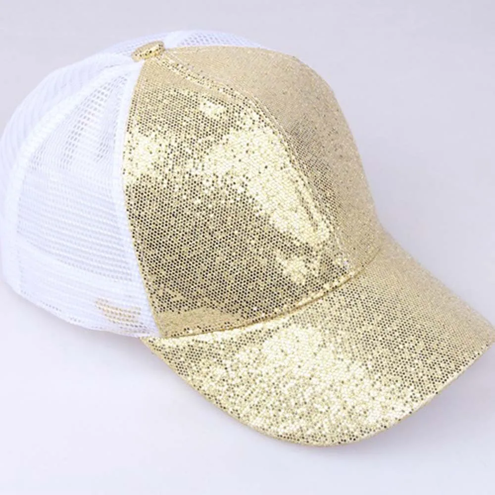 blank baseball caps Women Girl Ponytail Baseball Cap Sequins Shiny Messy Bun Snapback Hat Ladies Sports Caps Summer Mesh Hat Female Hip Hop Caps womens designer baseball caps