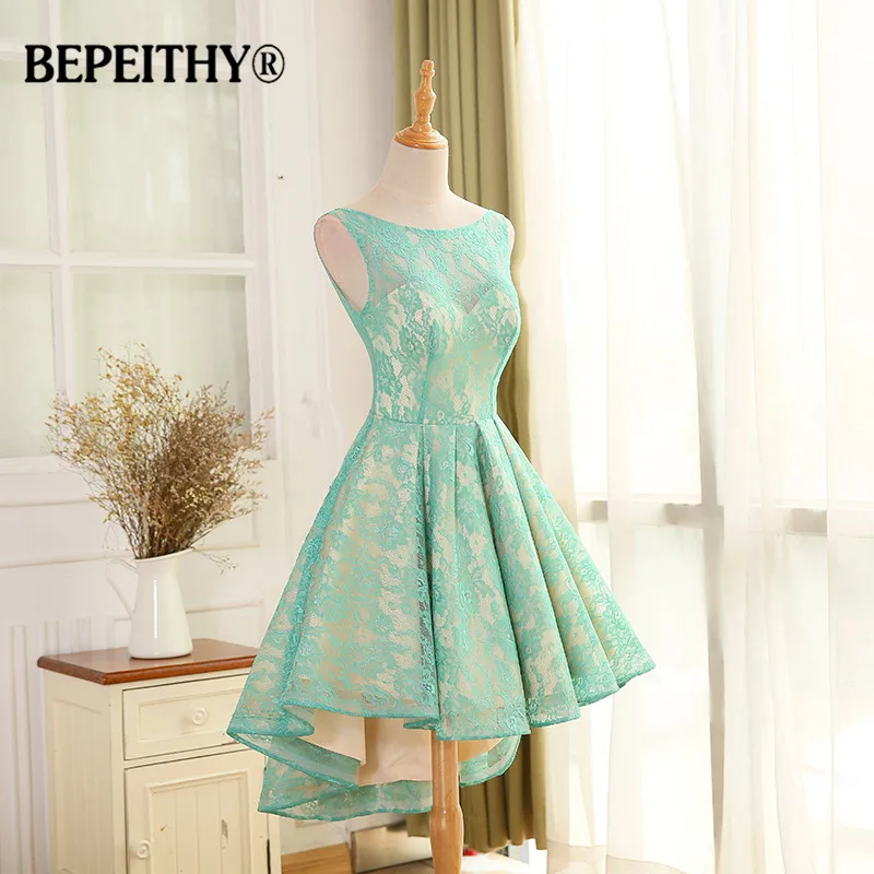 

Sexy Open Back High Low Prom Dress Lace Scoop Vestido De Festa Cheap Price Evening Dresses Party Elegant 2019