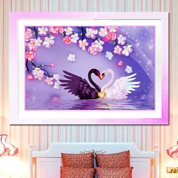 

5d diy mosaic art needlework diamond painting swan rhinestone cross stitch animal wedding diamond swans embroidery new year gift