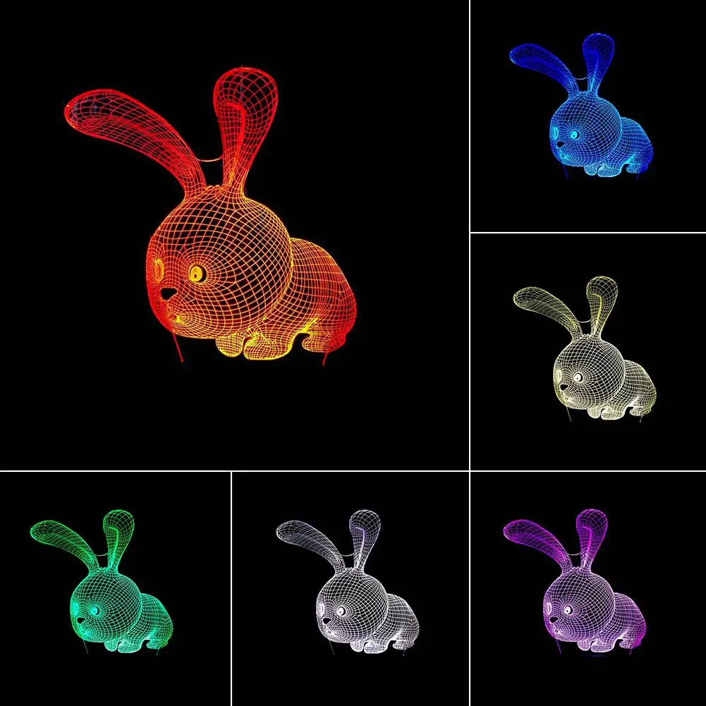 Милый 3D кролик 7 светодио дный цветов акриловый светодиодный ночник домашний прикроватный декоративный светильник