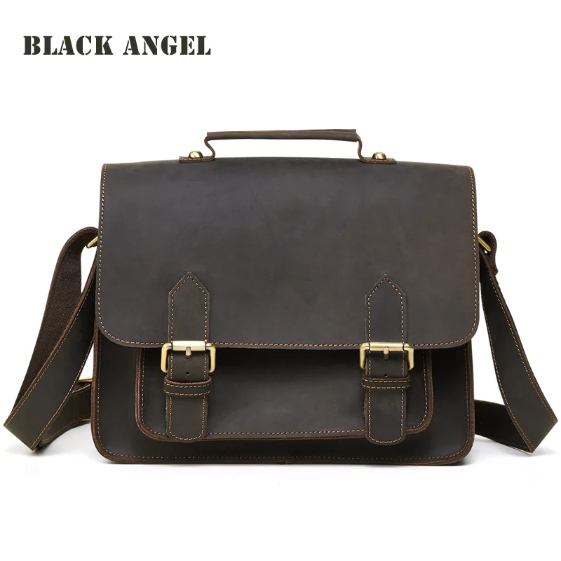 

BLACK ANGEL Genuine Leather men messenger bags casual men cow leather briefcase fashion designer male crossbody shoulder bags
