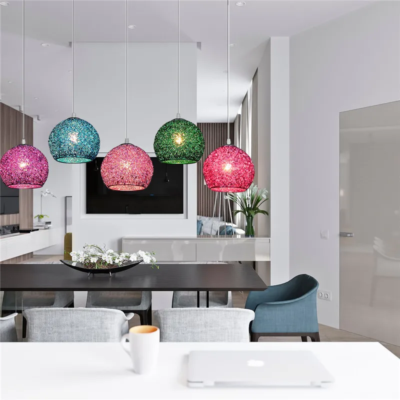 US $24.34 Modern Decor Led Pendant Light Colorful Metal Ball Lamp Nordic Dining Room Bedroom Kitchen Hanging Lamps Light Fixture