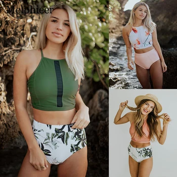 

Plus Size Bikini 2019 Biquinis Feminino Two Piece Swimwear Women Push Up Bathing Suit High Neck Swimsuit Backless Bikini Set XL
