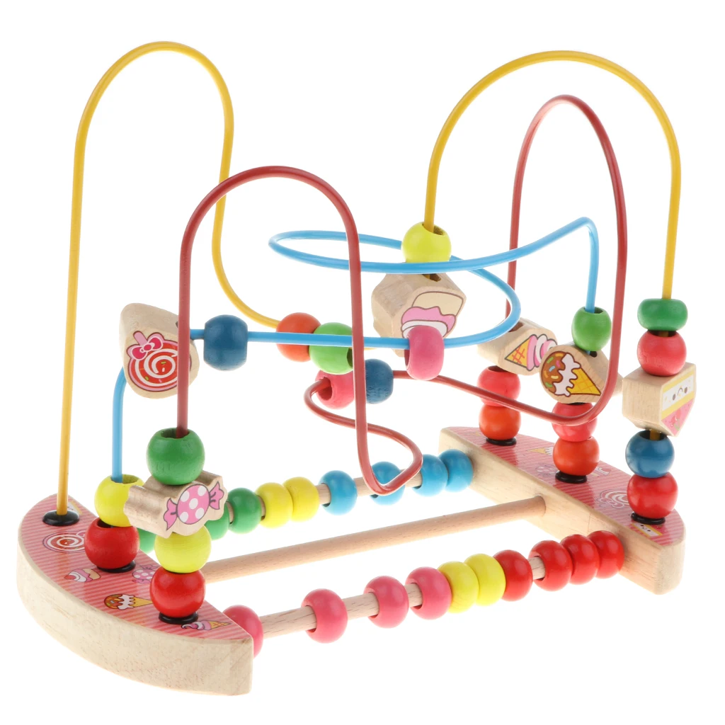 Baby Activity Bead Maze Puzzle, Toddler Baby Wooden Roller Coaster Sliding Beads Game Developmental Toy - Candy