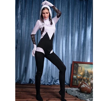 

NEW 2015 Women's Spandex Cosplay Bodysuit and Hood White and Black Zentai Costume Spiderman Superhero Costume L15245
