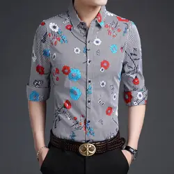Мужские чистого хлопка одежда с цветочным принтом высокого качества 100% хлопок мужская рубашка с длинным рукавом модные с цветочным