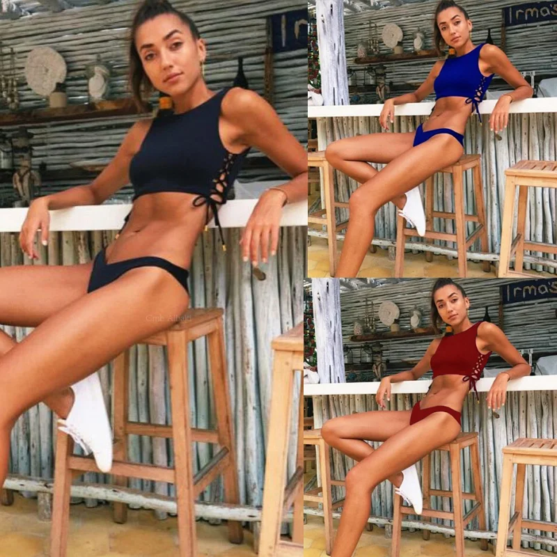 

Women Sexy Bikini White Thongs Swimwear Long Sleeve Mesh 2019 Bikini set Summer Beach Brazil Women Swimsuit Solid Color M018