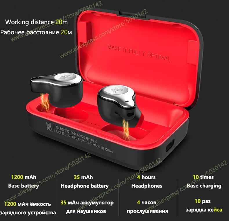 TWS Mifo O2 Bluetooth 5,0 настоящие беспроводные наушники водонепроницаемые Bluetooth наушники стерео звук спортивные наушники с зарядной коробкой