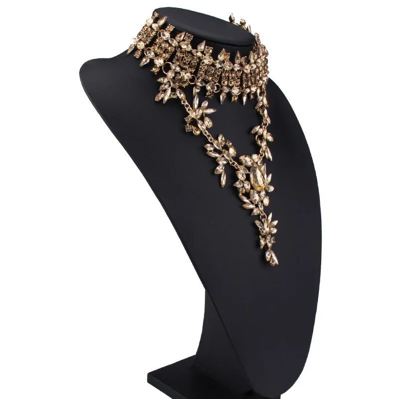 Женское колье чокер с кристаллами золотистого цвета цветами|pendants for women|collar