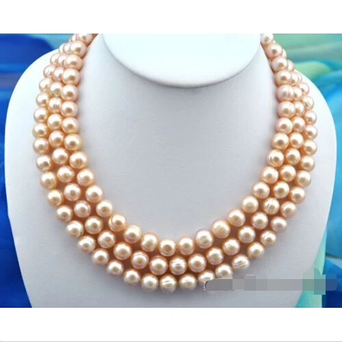 

Free shipping >>>>>3strands 11mm round pink freshwater pearl necklace