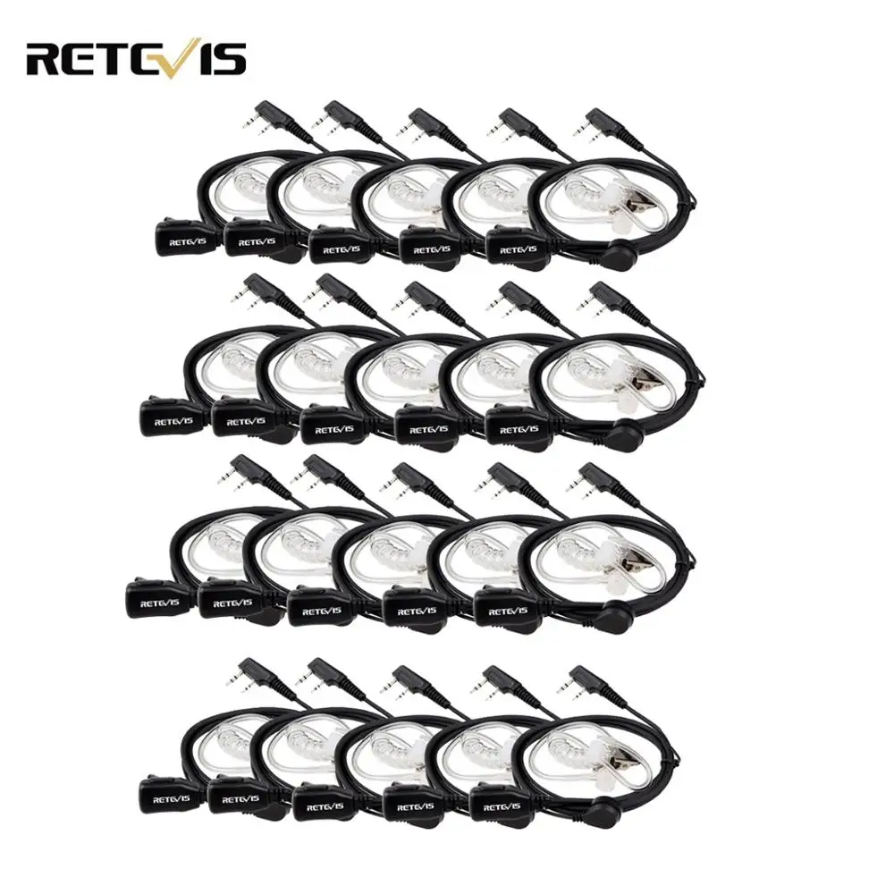 20 шт Retevis PTT Mic воздушная Акустическая трубка портативная рация с наушниками гарнитура для Kenwood Baofeng UV-5R Retevis H777 RT22 RT80 C9003