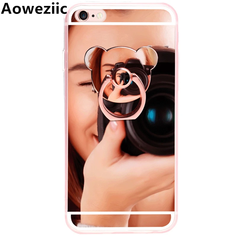 

Aoweziic Luxury Soft Mirror With 360 Metal Bear Ring Case Cover For iPhone X XS MAX XR 8 7 6 6S Plus For iPhone 5S SE Case Cover