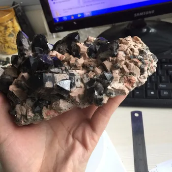 

1040g Natural bola de cristal stone and minerals Blcak quartz crystal cluster specimen gifts for sale