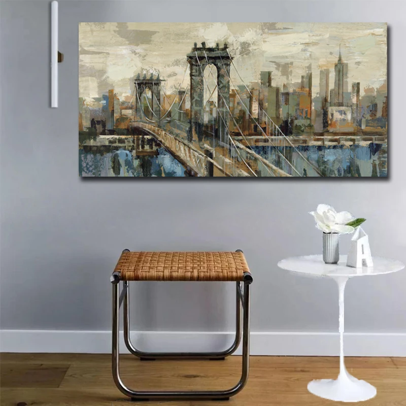 Scandinavian Style Bridge Landscape Canvas Print Large Wall Art Posters and Prints Quote Vintage Wall Pictures for Living Room