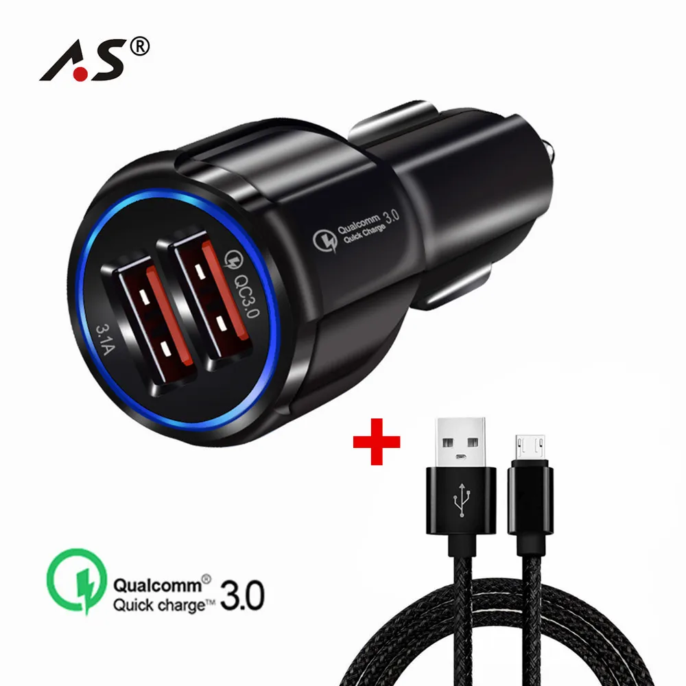 AS سريعة تهمة 3.0 سريعة USB سيارة شاحن آيفون سامسونج Xiaomi هواوي الهاتف المحمول محول سيارة-شاحن