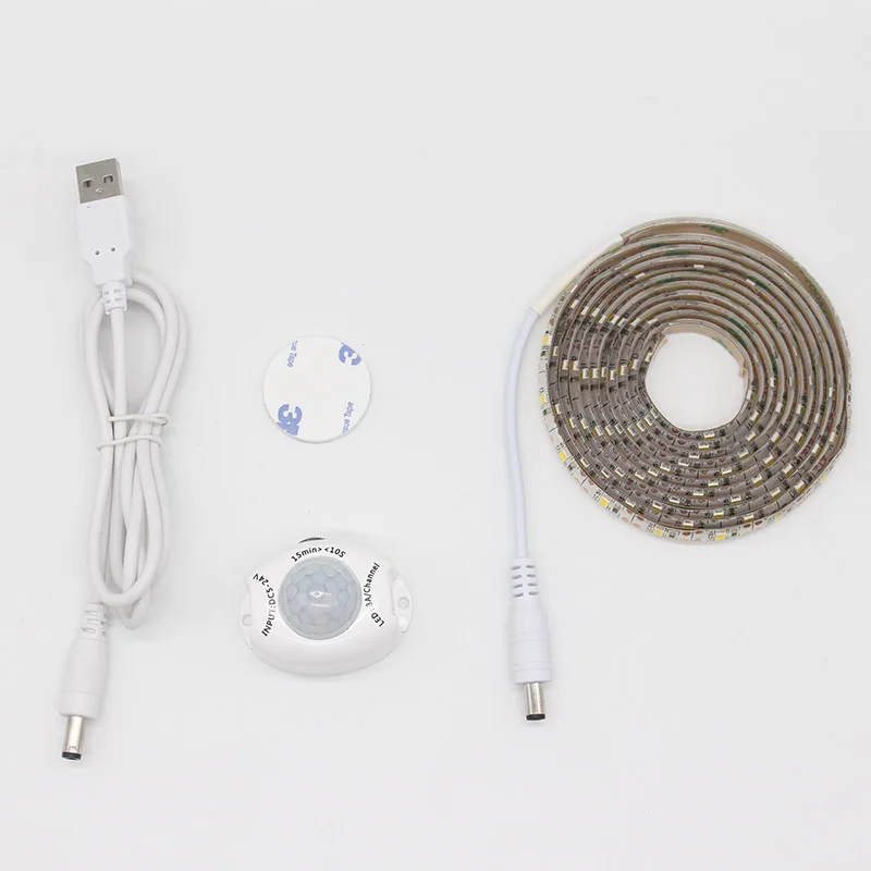  0.5m-3m USB Motion Sensor LED Strip Light Cupboard Wardrobe Bed Lamp Waterproof IP65 Warm White Fle