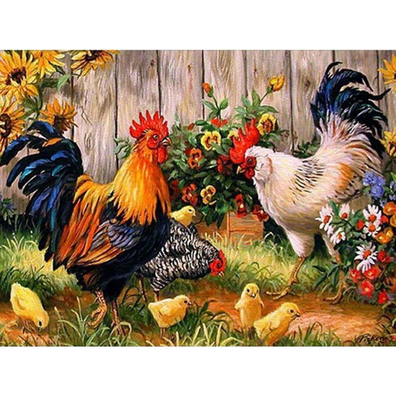 

Full Square/Round Diamond Painting Rooster Hen Chicken Embroidery Cross Stitch Diamond Mosaic Full Picture Of Rhinestone Decor