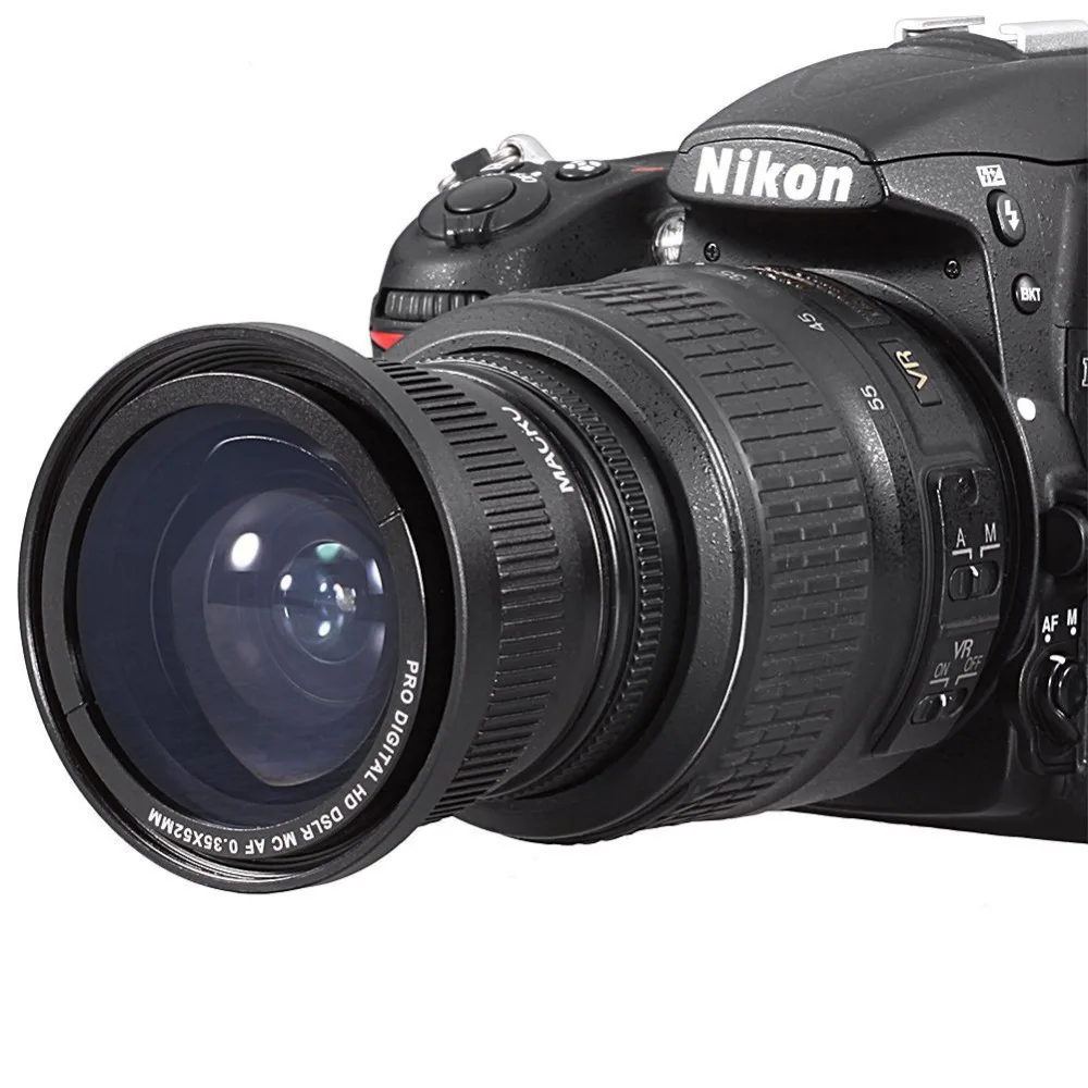 GloryStar 52 мм 0.35x рыбий глаз супер широкий угол+ макрообъектив для Nikon D7100 D5200 D5100 D3100 D90 D60 С 18-55 мм объективом