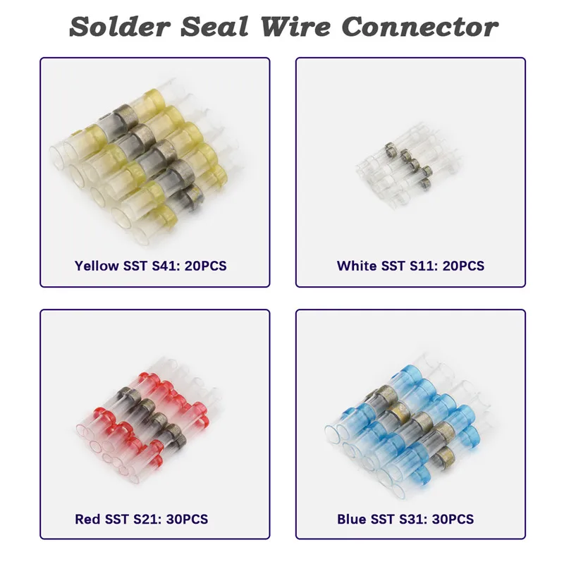 

100Pcs Waterproof Solder Seal Heat Shrink Butt Connectors Soldering Sleeve 26-10 AWG Wire Cable Terminal Electrical Connector