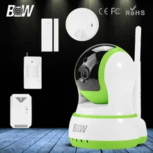 3.6mm endoscopio hd cctv cámara ip inalámbrica de infrarrojos + motion & Sensor de la puerta + Detector de Humo y Gas de Alarma GSM de Seguridad Wifi cámara
