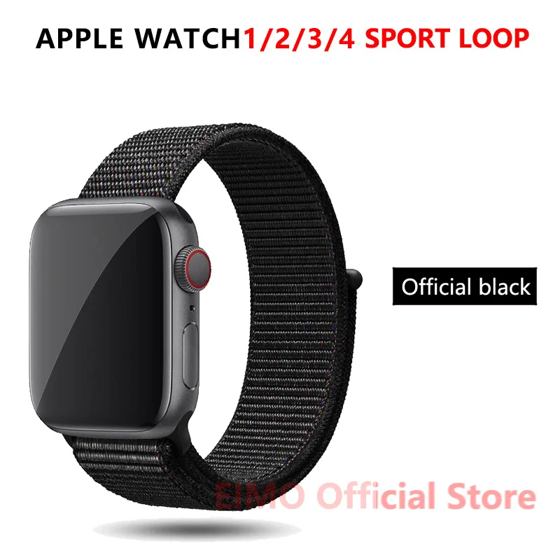 Ремешок для apple watch band 44 мм correa apple watch 5 4 band 3 2 iwatch band 42 мм 38 мм 40 мм спортивный нейлоновый браслет - Цвет ремешка: Official black