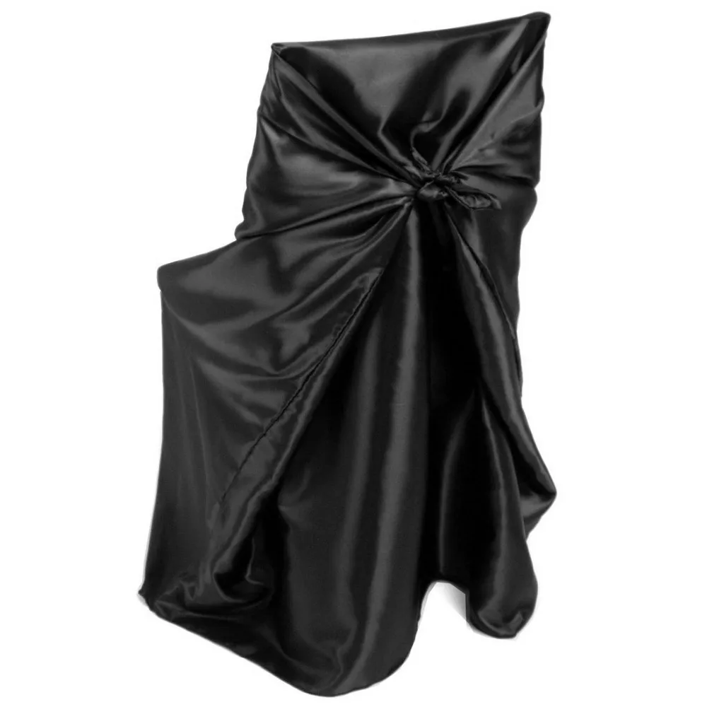 100Pcs Black Self Tie Satin Chair Cover For Universal Normal Chair For