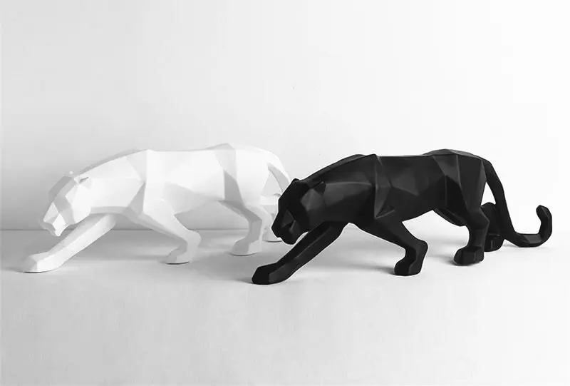 

[ TOP ] Modern Abstract Black Panther Sculpture Geometric Resin Leopard Statue Wildlife Decor Gift Craft Ornament TV cabinet
