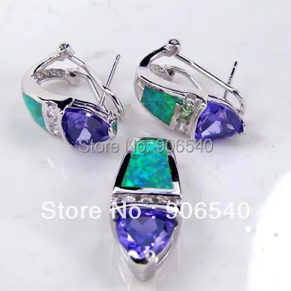 

925 Silver Blue opal set Earring & Pendant DR00041S Free Shipping