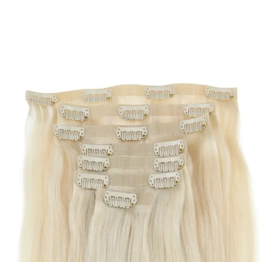 Moresoo Platinum Blonde Color 60 Seamless Pu Clip In Human Hair