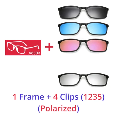 Ralferty Polarized Sunglasses Men Women 5 In 1 Magnetic Clip On Glasses TR90 Optical Prescription Eyeglass Frames Magnet Clips 1 Frame 4 Clips 1235