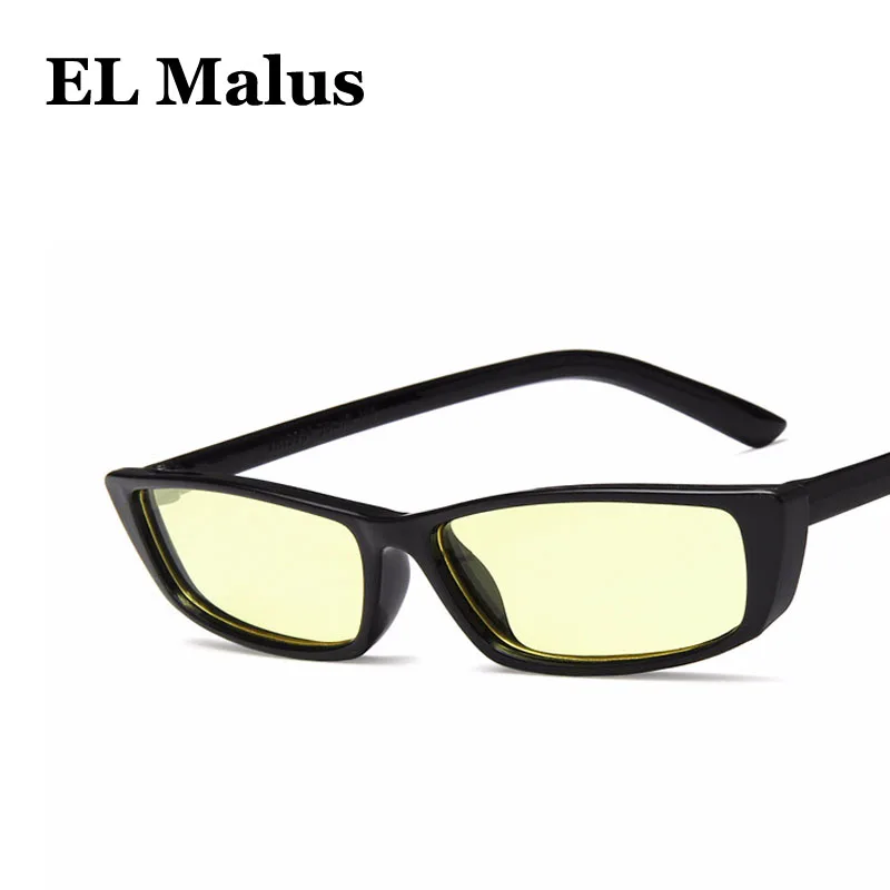 [EL Malus] маленькие квадратные солнцезащитные очки в ретро-стиле с тонкой оправой, UV400, женские сексуальные солнцезащитные очки, женские желтые, белые, черные линзы, зеркальные