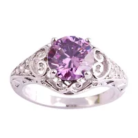 New Fashion Elaborate Party Women Rings Round Cut Jewelry Amethyst 925 Silver Ring Size 6 7 8 9 10 11Free Shipping Wholesale