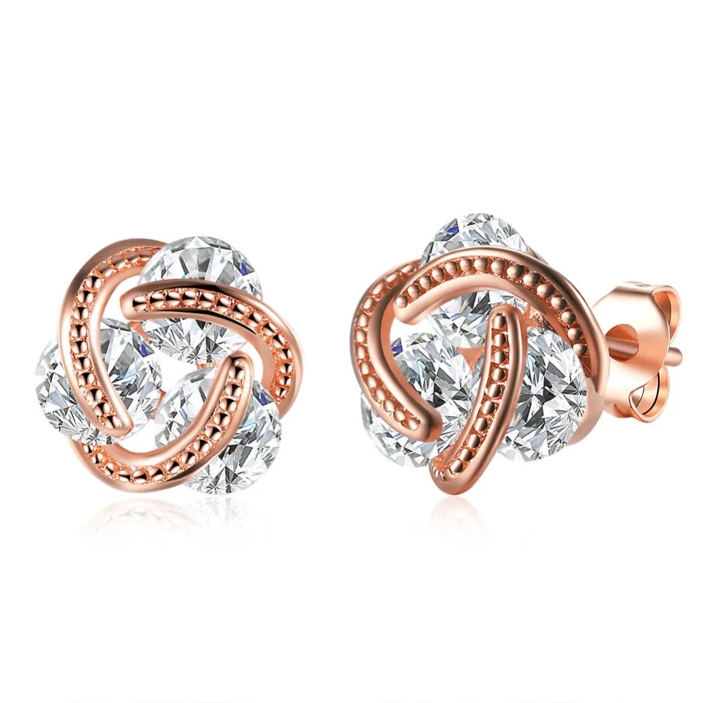 

Luxury Zircon Elegant Earrings Stud with CZ Stone Rose Gold Color Earrings for Women Wedding Bijoux
