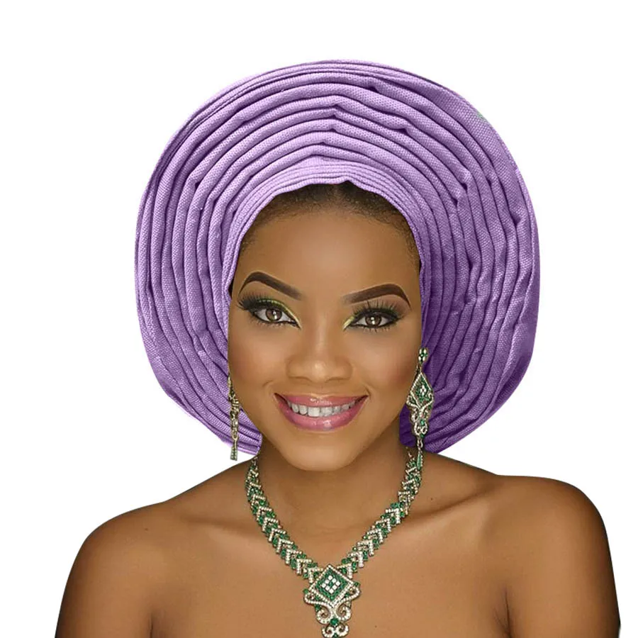 Африканский aso oke головной убор aso oke нигерийский головной убор aso ebi Авто геле женский тюрбан Красивая Королева головной убор для свадьбы - Цвет: lilac