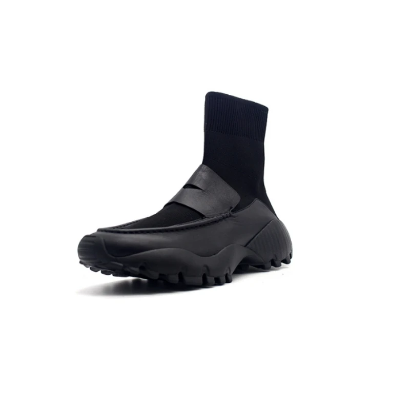Черно-белые лоскутные носки, мужские туфли из натуральной кожи, роскошные дизайнерские зимние кроссовки на платформе, ботинки в стиле хип-хоп - Цвет: 4