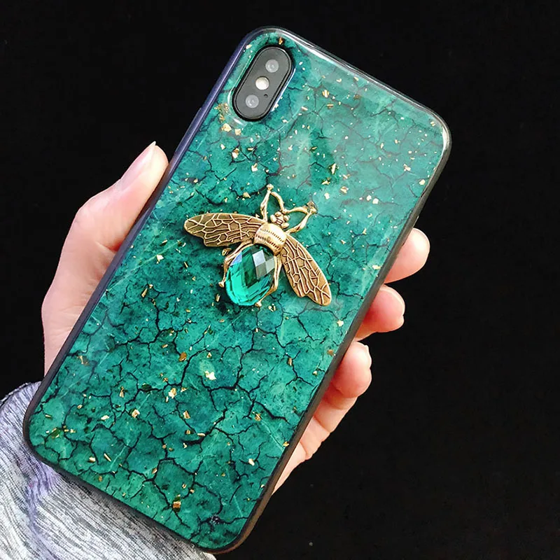 Bling Bee чехол для телефона для iPhone 11X7 6 6S 8 Plus Золотая фольга мрамор блестящий чехол XS MAX XR A70 A50 S10 Note 9 10 Pro S8 S9 Plus - Цвет: Green Bee