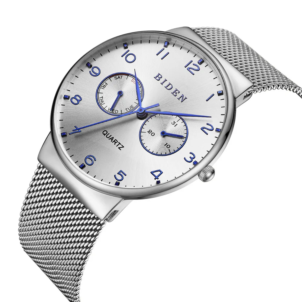 

BIDEN Watch Men Top Brand Luxury Watch Stainless Mesh Band Quartz Week Date Watches Relogio Masculino Horloges Mannen