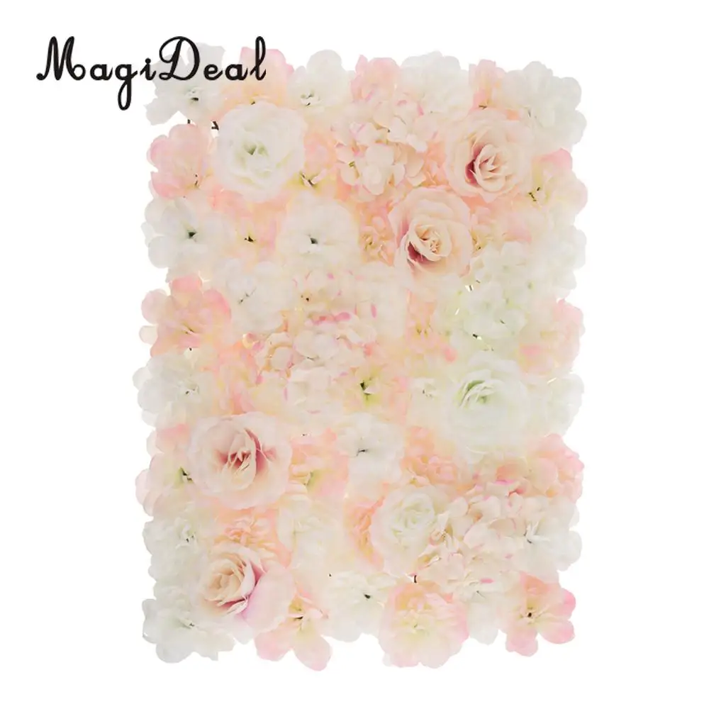 4pcs/Set Artificial Rose Hydrangea Flower Wall Panel Main Road Pillar Wedding Venue Decor White and Champagne
