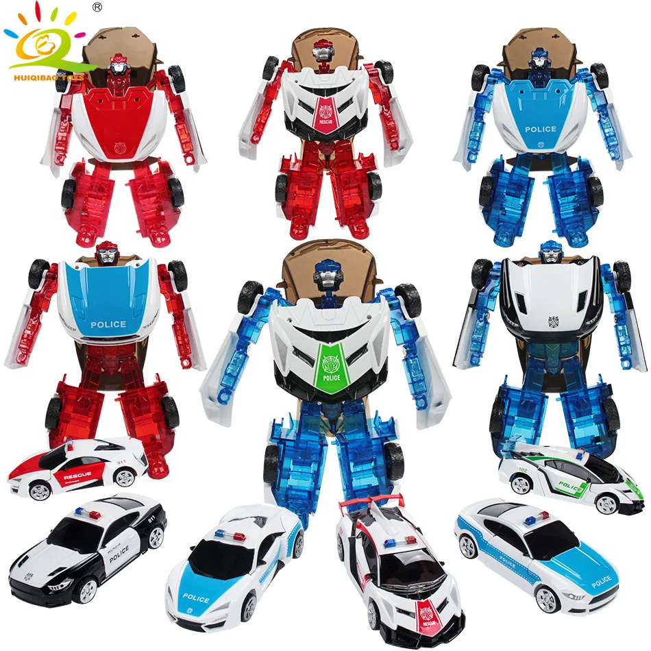 

HUIQIBAO TOYS 16cm Transformation Police Alloy Metal Car Deformation Robot Action toy Figure Education Toys for Children 6 Color