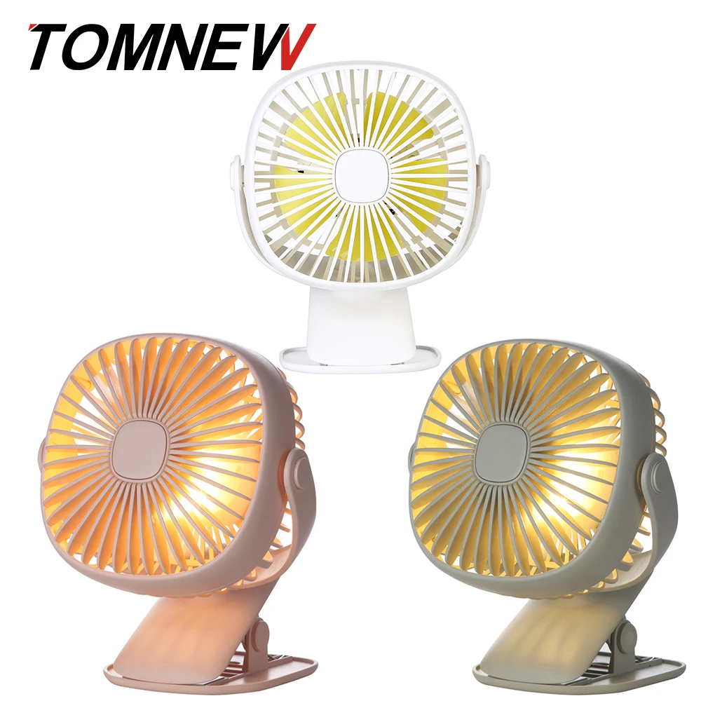 

TOMNEW 3 in 1 USB Table Clip Fan 2000mAh Operated 3 Speed 360 Degree Adjustable Cooling Fan Table Lamp with LED Night Light Home